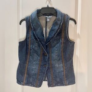 Motto Your Style Mantra Denim Vest with Leather Accents with Stretch Size M